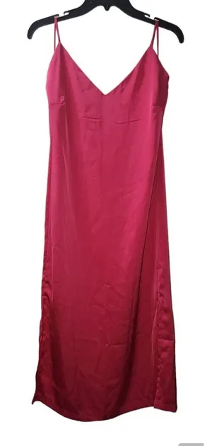 Shinestar Slip‎ Dress V-Neck Sleeveless Midi Dress Party Cocktail Red M thumbnail 1