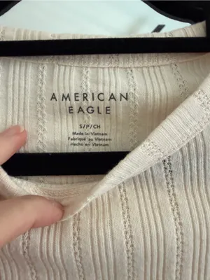 American Eagle Outfitters Cream Ribbed Short Sleeve Tee thumbnail 3