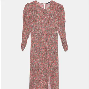 Zara FLORAL PRINTED DRAPED MIDI Flowy DRESS Long Sleeve Puff Shoulders Sz XS NEW thumbnail 15