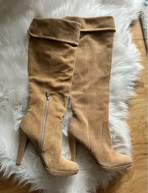 Michael Kors Adena Slouch Tan Suede Leather Knee High Boots ~ Size 7.5 thumbnail 1