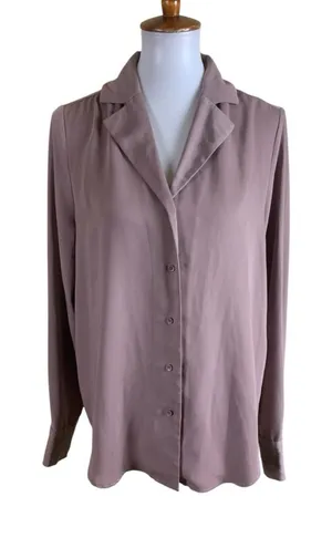 American‎ Tall Mauve Button Front Blouse Long Sleeve Collared Top Small Tall thumbnail 1