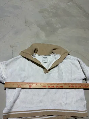 Abercrombie & Fitch White Knit Sweater with Tan Collar small thumbnail 3