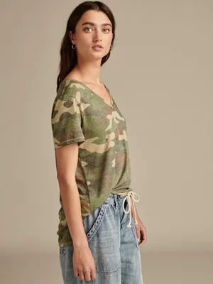 Lucky brand ultra-soft classic V-neck tee women's size medium oversized camo thumbnail 2