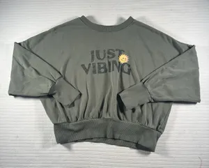 Old Navy Women’s XL Olive Green Just Vibing Graphic Cropped Sweatshirt thumbnail 1