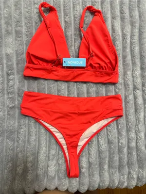 Yonique Bold Red Triangle Bikini Set Size M thumbnail 2