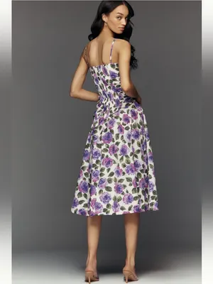 ANTHROPOLOGIE Maeve Purple Floral Printed Midi Dress Size L NEW thumbnail 13