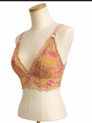 Aerie Real Good Floral Lace Bralette Size Medium Pink Yellow Wireless thumbnail 2