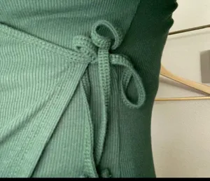 Hollister dark forest green ribbed long sleeve surplus wrap top blouse thumbnail 2