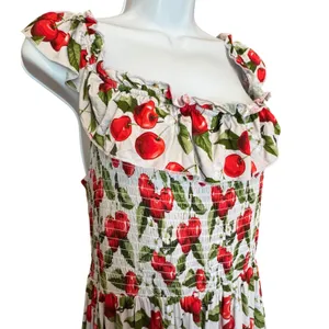 NWT Bums & Roses Maxi Dress M Cherry Print Smocked Bamboo Viscose Tiered Garden thumbnail 2
