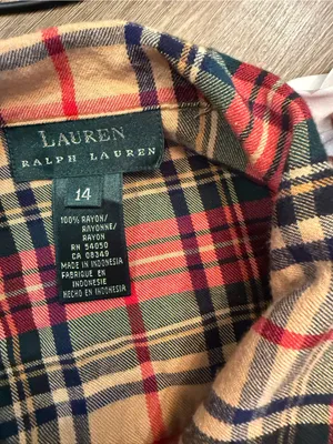 Lauren Ralph Lauren Tan Plaid Button-Up Jacket with Red, Green & Navy thumbnail 5