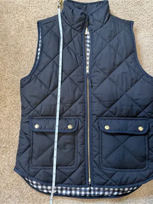 J. Crew Puffer Vest with Snap Pockets, black with gingham lining, size XS thumbnail 8
