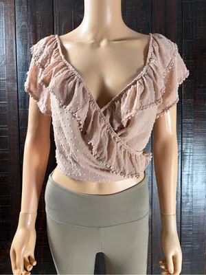 TOBI Swiss Dot Blush Pink Ruffle Wrap Top - Crop Top XL thumbnail 1