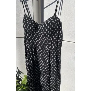 AUW As U Wish Babydoll Smocked Floral Black White Midi Dress Size XL Jumpsuit thumbnail 2