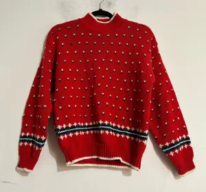 Vintage Red Knit Geometric Fair Isle Mock Neck Sweater Ski Nordic Winter thumbnail 1