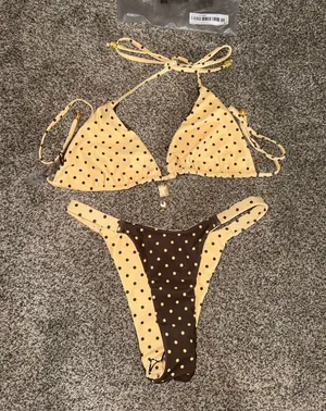 SheIn Polka Dot Reversible Triangle Bikini Set with Gold Charm Detail thumbnail 1