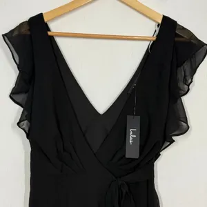 Lulus Ravishing Charm Maxi Dress Size Small‎ Black Ruffled Wrap High Low NWT thumbnail 9