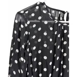 J. Crew Long-Sleeve Chiffon‎ Midi Dress Black Polka Dot Women's Size Small thumbnail 9
