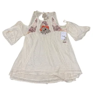 Free People NWT beaded cream Fast Times Cold Shoulder Top Women's size medium thumbnail 1