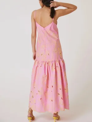 Anthropologie Beatrice B Abito Tessuto Pink Yellow Embroidered Maxi Dress Tank 0 thumbnail 2