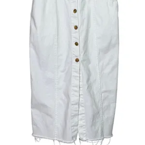 Zara Bodycon Overall Sleeveless Denim Midi Dress Raw Hem Button Down S White thumbnail 4