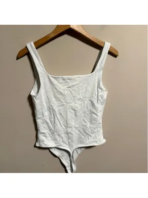 Aritzia Babaton Contour Square Neck Tank Bodysuit White- Size Large thumbnail 3