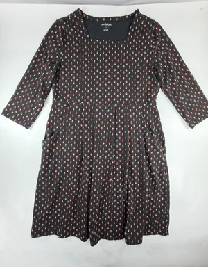 NorthStyle Womens M Black Red Geometric Print Square Neck Fit Flare Pocket Dress thumbnail 1