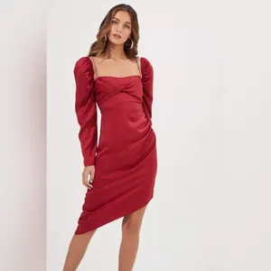 ASTR THE LABEL Claudina Womens Rouched Embellished Midi Dress thumbnail 5