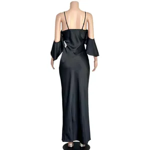 ASTR THE LABEL Kendra Cold Shoulder Satin Maxi Dress, Black, Medium thumbnail 10