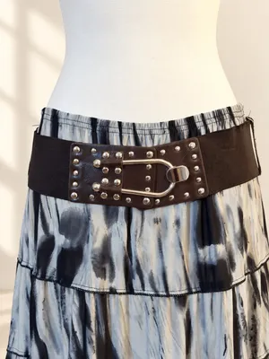 Metro Wear Tiered Maxi Skirt With Studded Belt Size L thumbnail 2