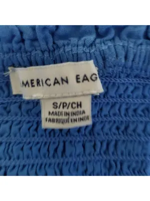 American Eagle Womens Blue Long Sleeve Smocked Top With Eyelet Detail Size S thumbnail 2