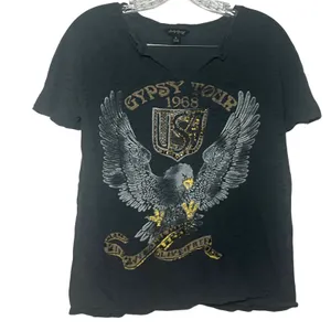 Lucky Brand Gypsy Tour 1968 Eagle Graphic Tee Studded Charcoal Gray Small boho thumbnail 1