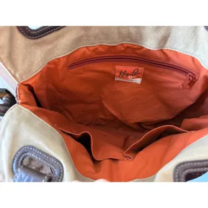 Fossil Key Per Quilted Flower Tote‎ Bag Brown Canvas Leather Accents Key Charm thumbnail 6