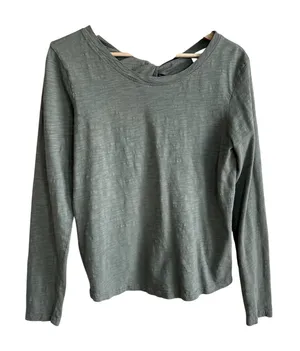 Pact organic cotton sage green long sleeved top women's size M open‎ back detail thumbnail 1