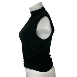 Abercrombie & Fitch Womens Black Sleeveless Ruched Mock Neck Crop Tank Top Sz XL thumbnail 2
