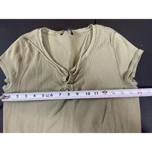 Ralph Lauren Y2K Ribbed Lace Up Top Womens L Sage Green Short Sleeve Grunge thumbnail 11
