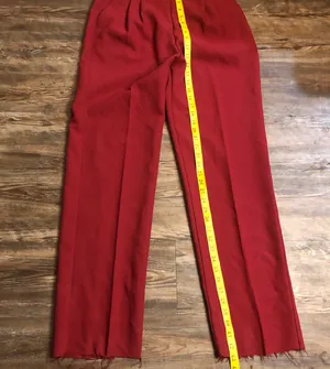Red Vintage high waist straight leg pleated pants with front pockets and frayed hems (Vintage size 12, fits as US Size 8, Waist:30”)0 thumbnail 4