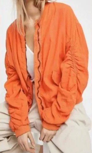 Free People Women's Size Medium On Point‎ Bomber Jacket Tomato Bisque Orange thumbnail 1