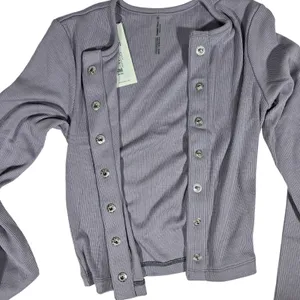 Outdoor Voices Earl Grey Ribbed Cardigan XS Snap Front‎ Long Sleeve Athleisure thumbnail 3