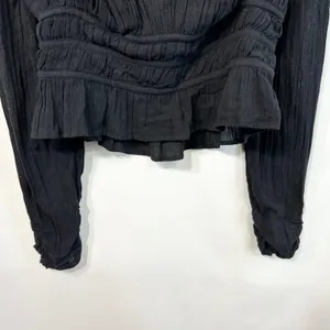 Free People Medium Top Chloe Long Sleeve‎ Smocked Black Regency Romantic 1296 thumbnail 6
