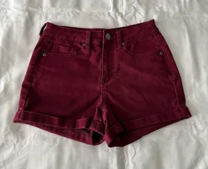 Maroon Solid High Waisted Shorts thumbnail 1