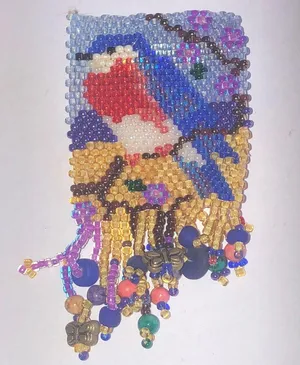 Colorful Seed Bead Beaded Bird Boho Brooch Pin Blue thumbnail 1