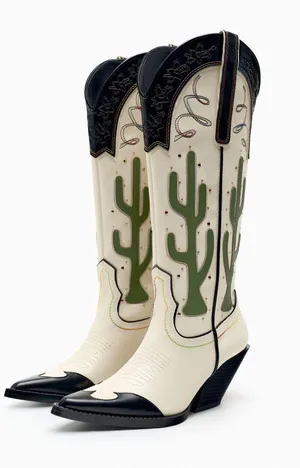 Zara cowboy boots cactus knee high heels western south western cowgirl thumbnail 1
