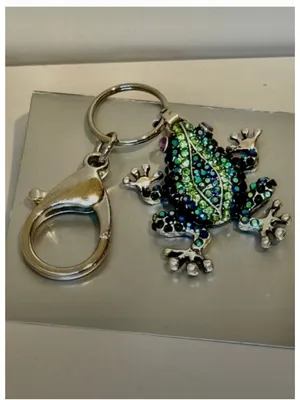 NEW Rhinestone Frog Bag Charm Keychain Green Blue Silver thumbnail 5