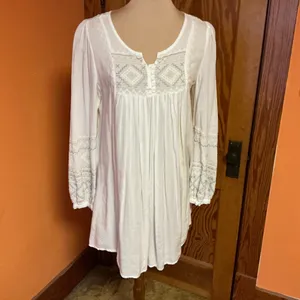 Mollorello White Embroidered Boho Tunic Top Peasant Babydoll Blouse Cottagecore thumbnail 10