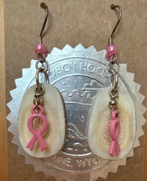 Old Cowboy Hoops & Loops caribou antler breast cancer awareness earrings thumbnail 1