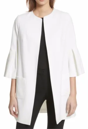 HELENE LONDON Flare Sleeve Open Jacket White L NWOT thumbnail 1