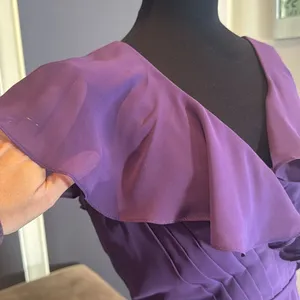 Women’s Purple Flutter Sleeve Full Length Bridesmaid Dress Corset Back Size 10 thumbnail 3