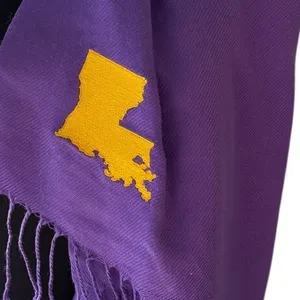 Olly Oxen Louisiana Scarf Purple Gold Embroidered State Fringe LSU Game Day thumbnail 3
