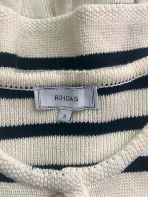 RIHOAS Cream and Black Striped Button-Front Cardigan thumbnail 3