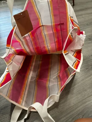 Shade & Shore Striped Pink, Red & Orange Tote thumbnail 3